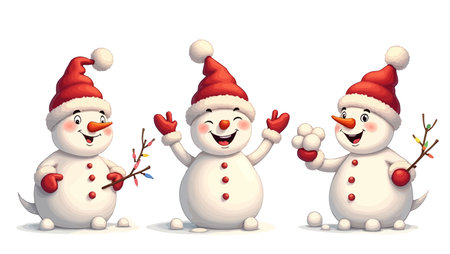 Snowman family isolated on white background. Christmas and New Year vector illustration.のイラスト素材