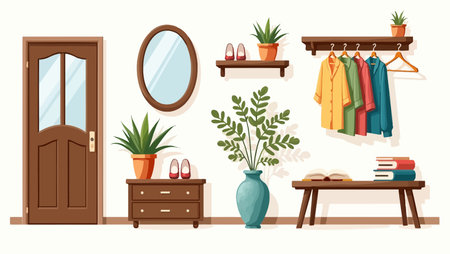 Closet with furniture and interior elements. Flat style vector illustration.のイラスト素材