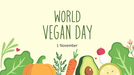 World Vegan Day banner. Vector illustration of a poster with vegetables.のイラスト素材