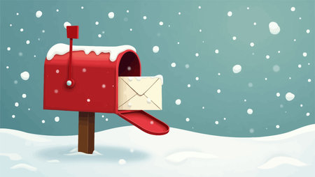 Mailbox with envelope on snowy background. Vector illustration in cartoon style.のイラスト素材