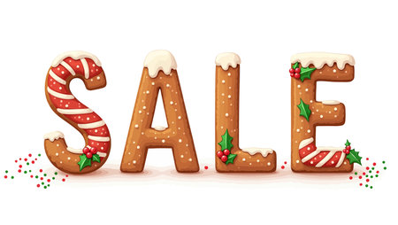 Illustration of the word sale made of gingerbread letters and Christmas decorationsのイラスト素材