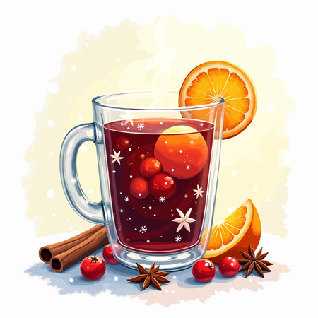 Mulled wine with spices and fruits on a white background.のイラスト素材