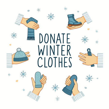 Hand holding mittens and knitted hat. winter clothes Vector illustration.のイラスト素材