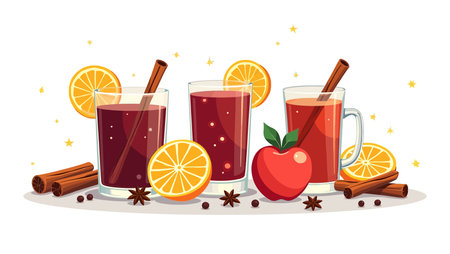 Mulled wine with spices and fruits. Vector illustration in cartoon style.のイラスト素材
