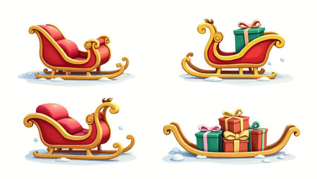 Set of christmas sleighs with gifts. Vector illustration.のイラスト素材