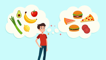 Man thinking about healthy food. Vector illustration in flat cartoon style.のイラスト素材