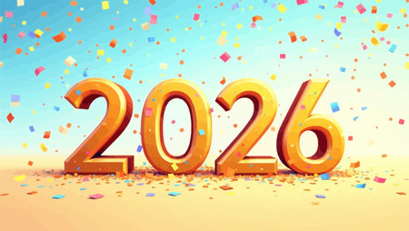 Happy new year 2016 with confetti on the beach. Vector illustrationのイラスト素材