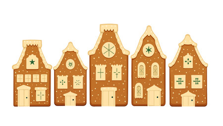 Gingerbread houses set. Vector illustration isolated on white background.のイラスト素材