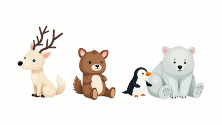 Cute Animals Set, Cartoon Animal Characters Vector Illustration on White Background.のイラスト素材