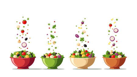 Vegetable salad in a bowl isolated on white background. Vector illustration.のイラスト素材