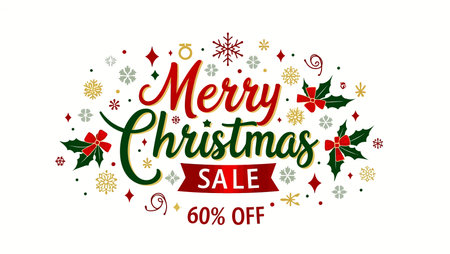 Christmas sale banner with hand lettering and decoration. Vector illustration.のイラスト素材