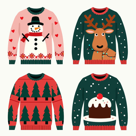 Set of Christmas ugly sweaters. Vector illustration in flat style.のイラスト素材