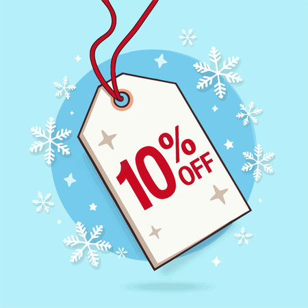 Sale tag 10 percent off on blue background with snowflakesのイラスト素材