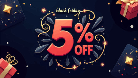 Black Friday sale banner with lettering and gift boxes. Vector illustration.