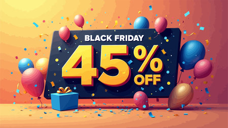Black Friday Sale up to 45% off, discount banner design template, vector illustrationのイラスト素材