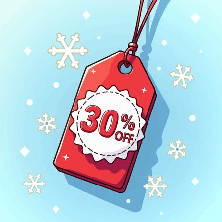 Sale tag with 30 percent discount. Vector illustration on blue background.