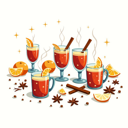 Mulled wine with spices. Vector illustration in cartoon style.のイラスト素材