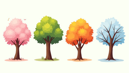 Illustration of a set of four trees in the autumn season.のイラスト素材
