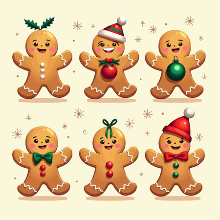 Christmas gingerbread cookies. Gingerbread men with different emotions. Vector illustration.のイラスト素材