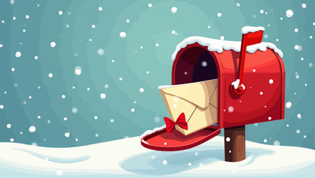 Mailbox with envelope on snow background. Vector illustration in cartoon style.のイラスト素材