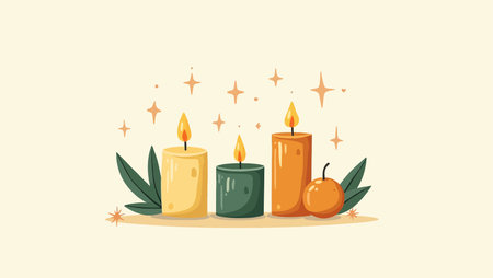 candles with oranges and leaves decoration to christmas vector illustrationのイラスト素材