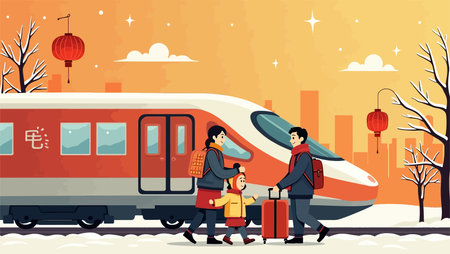 People on the platform of a high-speed train. Vector illustrationのイラスト素材