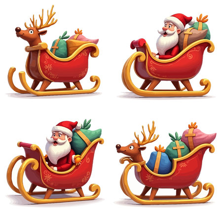 Santa Claus and reindeer in sleigh. Cartoon vector illustration.のイラスト素材