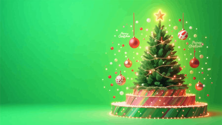 Christmas tree on a green background. New Year. Vector illustration.のイラスト素材