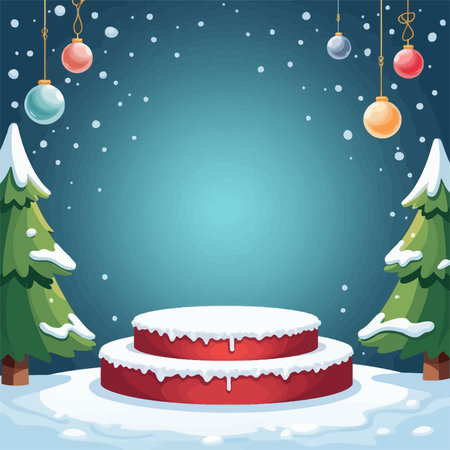 Illustration of a Christmas background with a round podium and Christmas decorationsのイラスト素材
