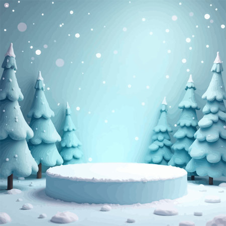 Winter background with 3d podium and Christmas trees. Vector illustration.のイラスト素材