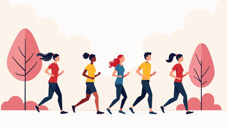 Vector illustration of a group of people jogging in the park.のイラスト素材