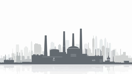 Factory silhouette on white background, vector illustration. Industrial landscape with city.のイラスト素材