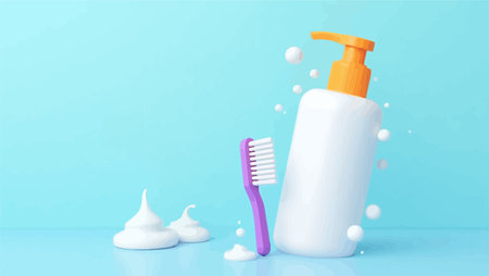 Vector illustration of a toothbrush, toothpaste and liquid soap.