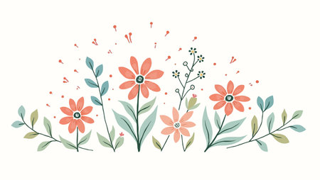 cute flowers with branches and leaves isolated icon vector illustration design