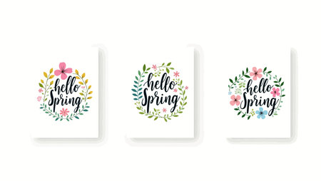 Vector set of greeting cards with hand drawn lettering and flowers.のイラスト素材
