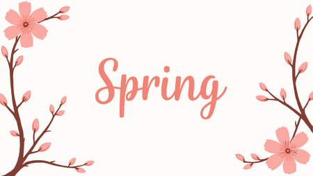 Spring background with pink flowers and leaves. Vector illustration for your design
