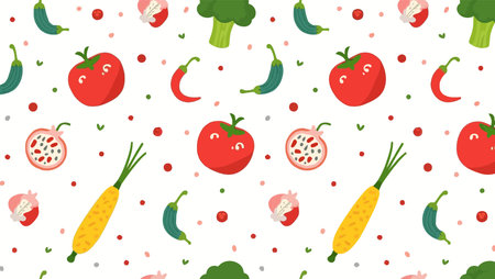 Seamless pattern with vegetables on a white background. Vector illustration.のイラスト素材