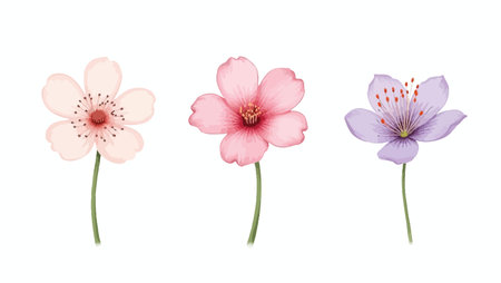 Cherry blossom flowers set. Cherry blossom vector illustration.のイラスト素材