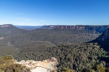 Australias iconic blue mountains on a perfect clear winters dayの写真素材