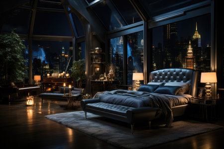 cool black aesthetic bedroom modern city night view inspiration ideasの素材