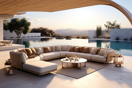 Swimming pool and terrace of modern villa,3d renderの素材