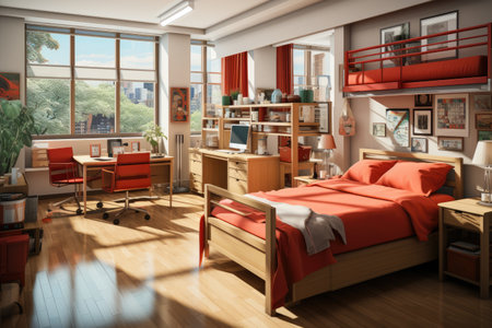 3d rendering of a modern bedroom interior in a loft style.の素材