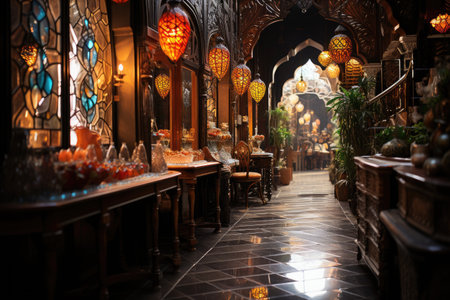 Interior of a restaurant in Baku, Azerbaijan. Baku is the capital of Azerbaijan.の素材