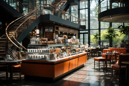 Coffee shop interior. Coffee shop interior. Coffee shop background.の素材