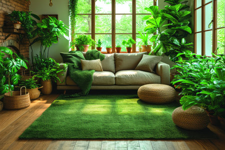 a room with serene peaceful ambiance and plants decorated ideas style inspirationの素材