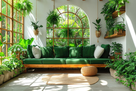 a room with serene peaceful ambiance and plants decorated ideas style inspirationの素材