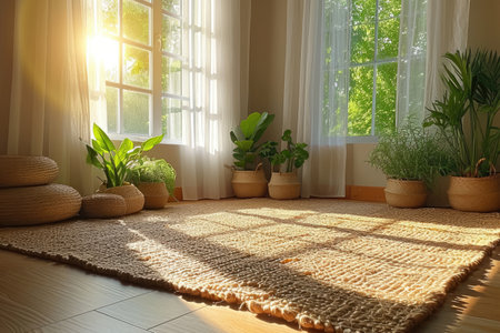 a room with serene peaceful ambiance and plants decorated ideas style inspirationの素材