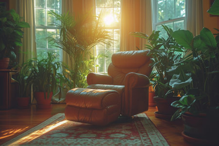 a room with serene peaceful ambiance and plants decorated ideas style inspirationの素材