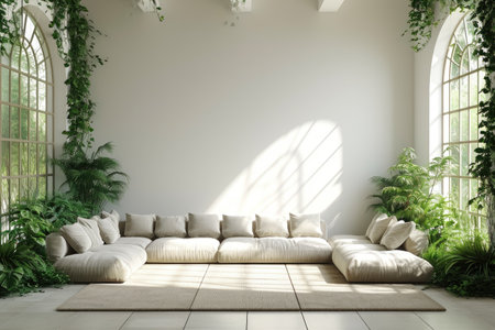 a room with serene peaceful ambiance and plants decorated ideas style inspirationの素材