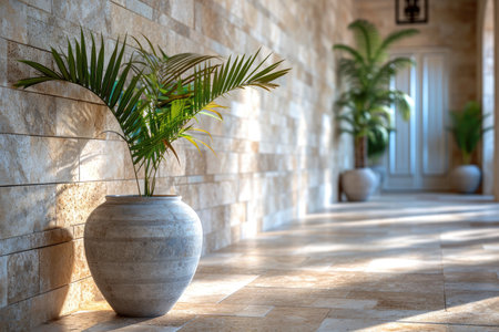 a modern interior design with beige stone panels on wall style inspiration ideasの素材